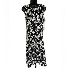 Calvin Klein black white sleeveless flower print a line dress new NWT size 6